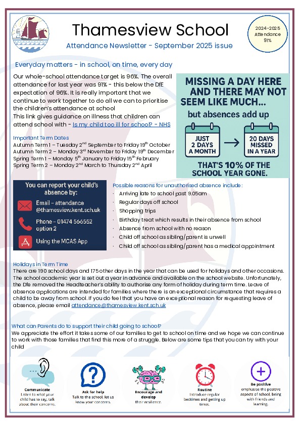 Attendance & Term Dates Info for Parents 2025 2026